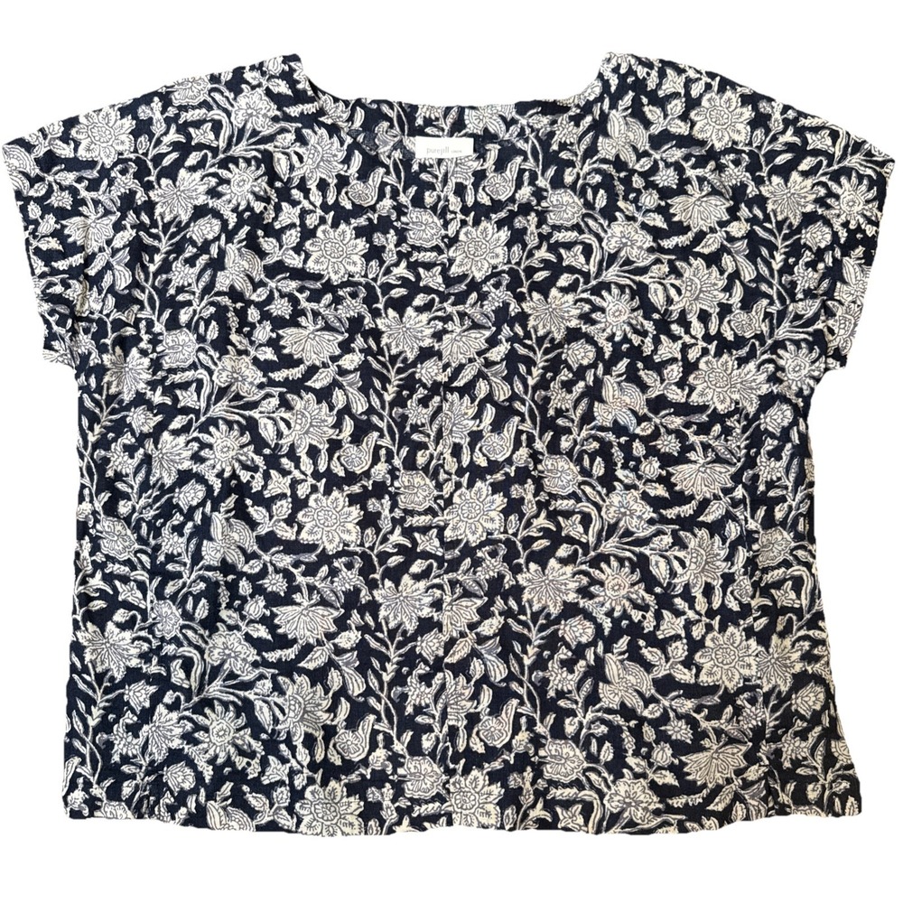 PureJill J Jill Womens Size S Petite 100% Linen Short Sleeve Boxy Top Summer